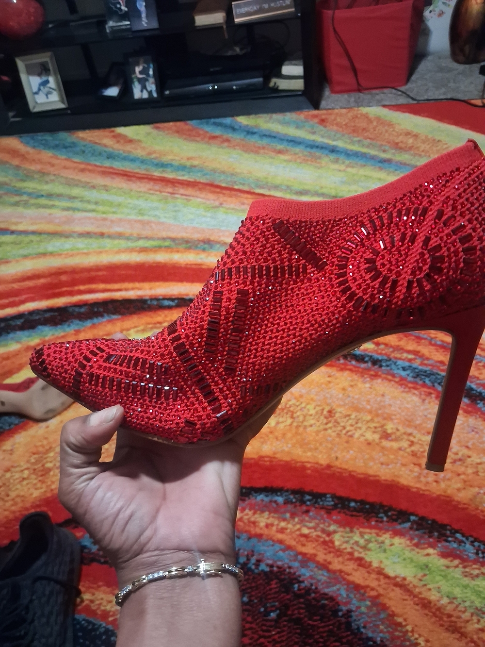 Red Crystal Embellished Women's Stiletto Bootie Thalia Sodi Size 10